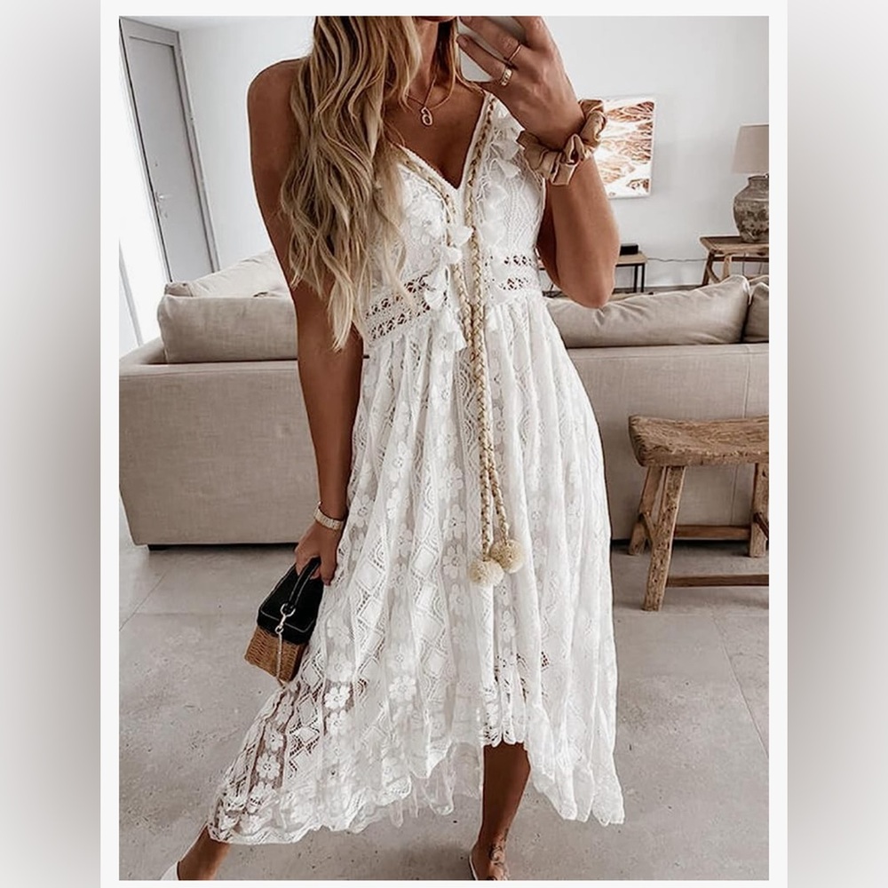 Cupshe White Lace Maxi Dress